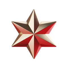 Obraz premium Closeup 3 D Render of Eight Pointed Red and Gold Metallic Star Geometric Shape isolated on a transparent background