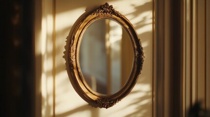 A high-quality mockup of a decorative mirror hanging in a hallway, AI Generative.