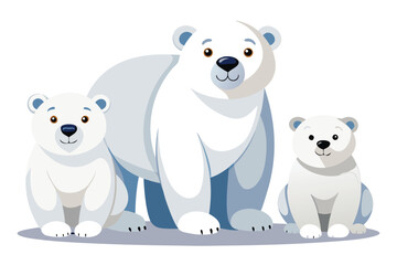Obraz premium Cartoon Polar Bear Family Illustration Featuring Mother Bear and Two Cubs