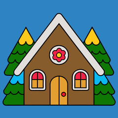 Holiday Mountain Cabin with Decorations vector illustration