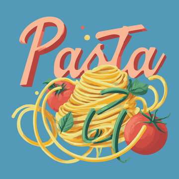 Vector illustration of Italian pasta with tomato for wall poster
