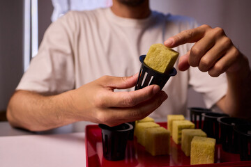 Hands Skillfully Managing Hydroponic Growing Medium with Exact Precise Careful Techniques