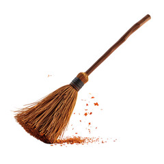 there is a broom with a broom handle and a pile of dirt