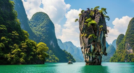 Dramatic Limestone Karsts Emerge from Emerald Waters in a Tropical Paradise