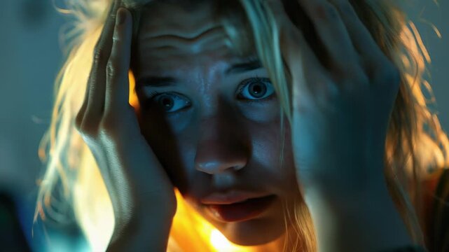 A woman holds her hand over her face, possibly due to embarrassment or discomfort