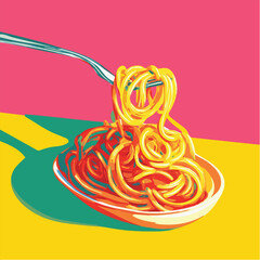 Vector illustration of Italian pasta with tomato for wall poster
