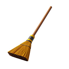 a close up of a broom with a wooden handle on a black background