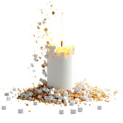 there is a candle that is surrounded by cubes of sugar