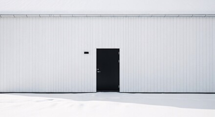 Minimalist architecture black door white wall clean background building exterior design stock photo image
