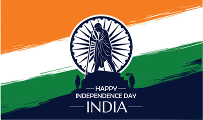 Gandhi Silhouette with Ashoka Chakra and Tricolour  for Indian Independence Day