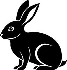 Black silhouette of a rabbit featuring long ears and rounded body on a white background for nature-inspired design elements