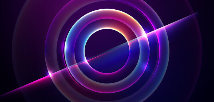 Blue and purple abstract glowing rings with a light flare