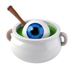 there is a pot with a spoon and a blue eye in it