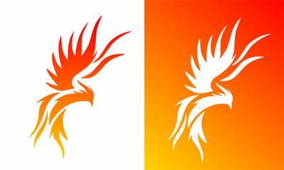 Naklejka premium Phoenix Bird Logo Design Fire Inspired Silhouette in Dual Color Background