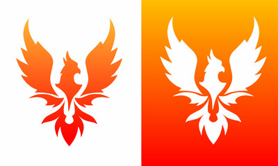 Phoenix Bird Logo Design Fire Inspired Silhouette in Dual Color Background