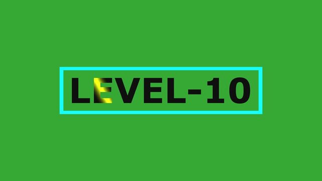 Level 10. animated title with gradient text on green background with bodge effect