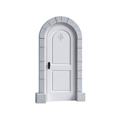 there is a white door with a stone arch on the side