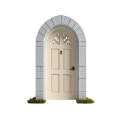 there is a white door with a window and a planter