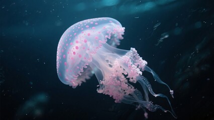 Naklejka premium Pink Spotted Jellyfish Underwater Marine Life Aquatic Animal Pink Jellyfish