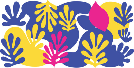 Abstract art print bright colors vibrant shapes modern art wall decor colorful leaves botanical art design