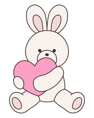 かわいいうさぎのぬいぐるみのベクターイラスト。兔、アイコン、ハート、動物