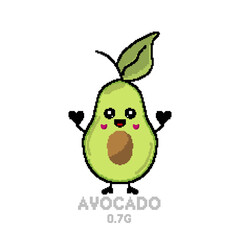Avocado Pixel Art Cute Low Sugar Fruit Character (0.7g per 100g)