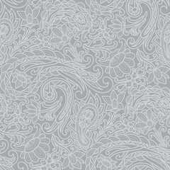 Paisley floral pattern, abstraction, swirl flowers, grey colors. Seamless floral pattern-802.