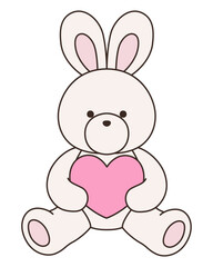 かわいいうさぎのぬいぐるみのベクターイラスト。兔、アイコン、ハート、動物