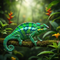 Obraz premium green iguana on a branch