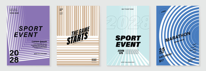 Sport line poster background vector set. Minimalist cover template with vibrant perspective line wave in motion. Ideal design for social media, cover, banner, flyer, ads. 