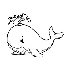 Simple Handdrawn Outline Cute Whale Character with Water Spout Illustration. Ai Generated Images