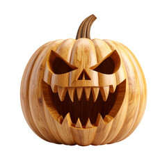 there is a carved wooden pumpkin with a scary face on it
