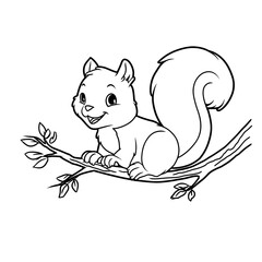 Outline Simple Line Drawing Squirrel Sitting on Branch Clip Art. Ai Generated Images
