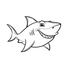 Fototapeta premium Outline Comic Style Smiling Shark Character Marine Animal Illustration. Ai Generated Images