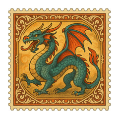 PNG Vintage dragon postage stamp