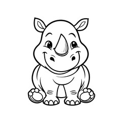 Handdrawn Outline Cute Rhino Smiling Sitting Animal Illustration. Ai Generated Images