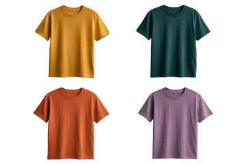 Four plain short-sleeved t-shirts in various colors.
