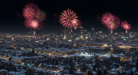 City fireworks celebration at night