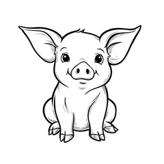 Handdrawn Detailed Cute Pig Illustration Farm Animal Outline Graphic. Ai Generated Images