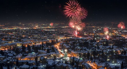 Fototapeta premium City fireworks celebration winter night