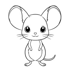 Obraz premium Simple Lineart Cute Mouse Character Illustration Mammal Animal Drawing. Ai Generated Images