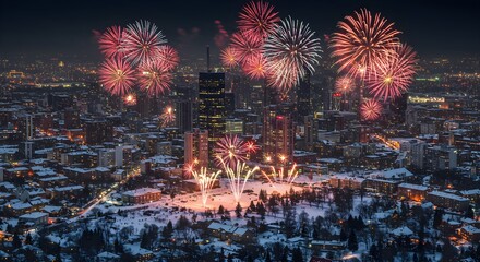 City fireworks celebration winter night
