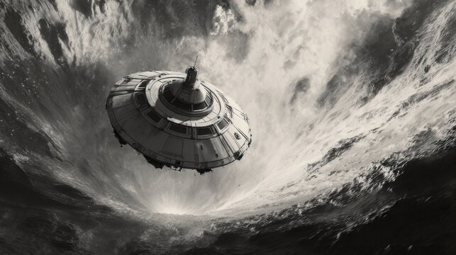 Flying object in stormy space vortex