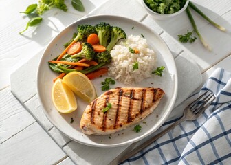 Balanced protein-rich lunch plate, ideal for diet plans, health blogs, or fitness food branding.