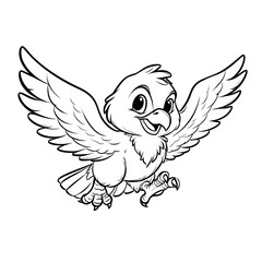Fototapeta premium Line Art Cute Flying Bird Cartoon Character Drawing Illustration. Ai Generated Images
