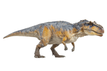 Dinosaur model display museum exhibit 3d artwork indoor close-up. Isolated on transparent background, png.