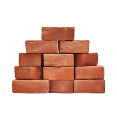 Obraz premium Stacked red clay building bricks with rough texture isolated on a transparent background construction