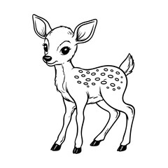Handdrawn Detailed Cute Fawn Outline Standing Up Animal Illustration. Ai Generated Images