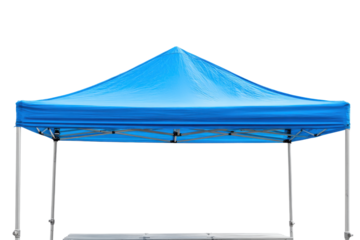Outdoor event canopy tent setup park promotional display daytime. Isolated on transparent background, png.