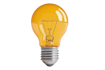 Exploring innovation orange light bulbs in modern photography. Isolated on transparent background, png.